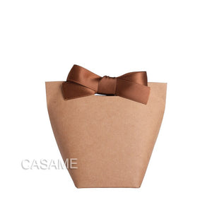 6 pcs Black White Kraft Paper Bag Bronzing French &quot;Merci&quot; Thank You Gift Box Package Brown Party Favor Candy Bags with Ribbon