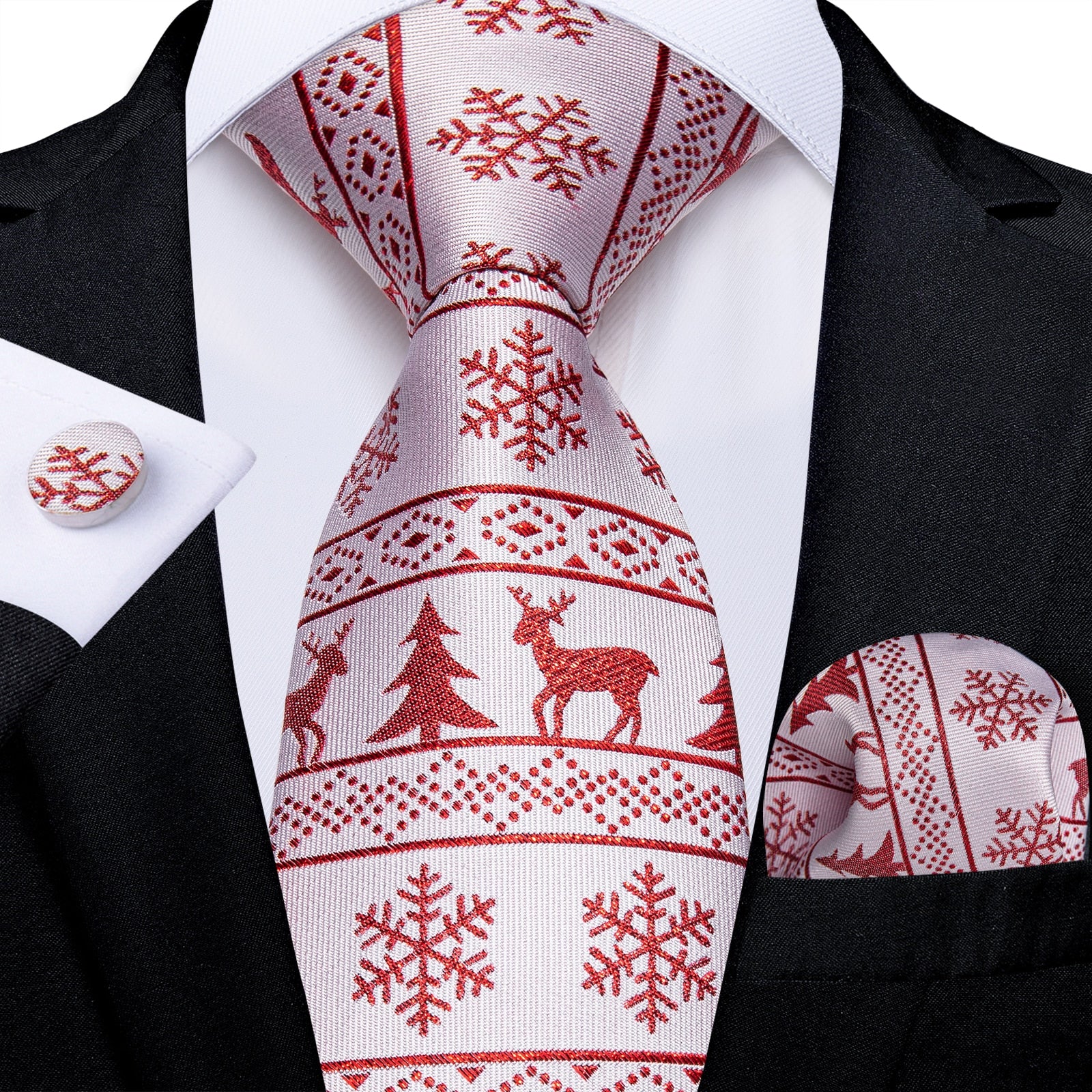 Mens Christmas Tie Set Red Blue 8cm Wide Silk Neck Tie Gift For Men Wedding Accessories