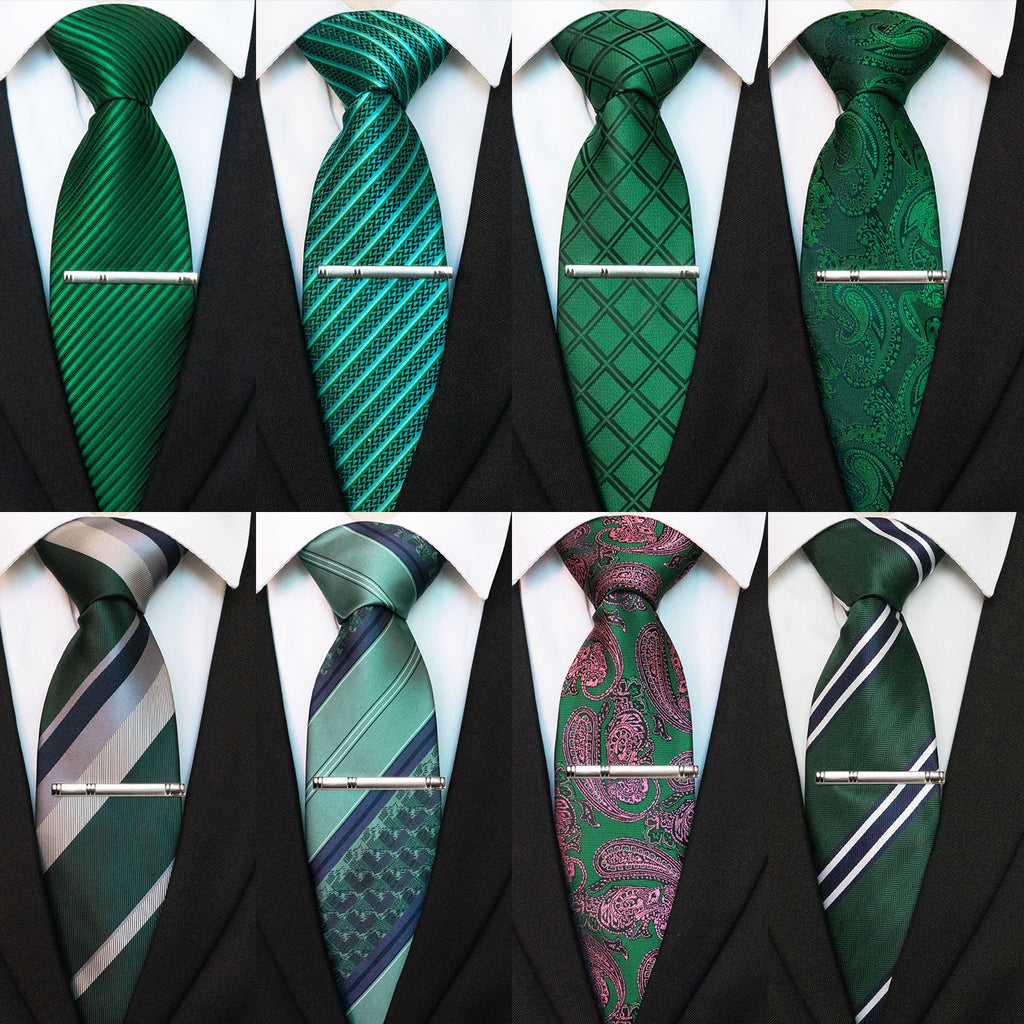JEMYGINS Men Green Ties Striped Tie Paisley Silk Wedding Tie For Men Necktie Hanky Cufflink Set Party Business Fashion Designer