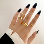 Modyle 10 pcs/set Bohemian Ring Set Gold Silver Color Wide Rings For Women Girls Simple Chain Finger Tail Rings