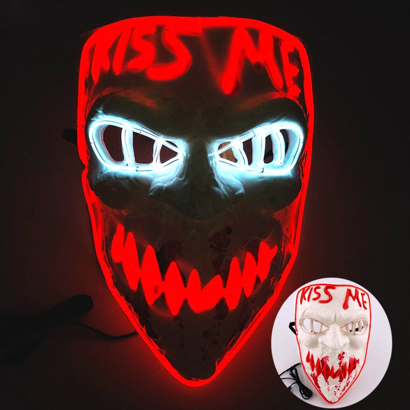 Halloween Neon Led Purge Mask Masque Masquerade Party Masks Light Luminous In The Dark Funny Masks Cosplay Costume Supplies