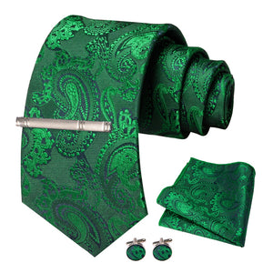 JEMYGINS Men Green Ties Striped Tie Paisley Silk Wedding Tie For Men Necktie Hanky Cufflink Set Party Business Fashion Designer