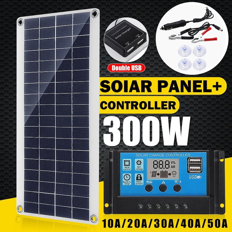 300W Solar Panel Kit 12V USB Charging Solar Cell Charg Board Controller Portable Waterproof for Phone RV Car MP3 PAD Dropshiping