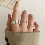 Modyle 10 pcs/set Bohemian Ring Set Gold Silver Color Wide Rings For Women Girls Simple Chain Finger Tail Rings