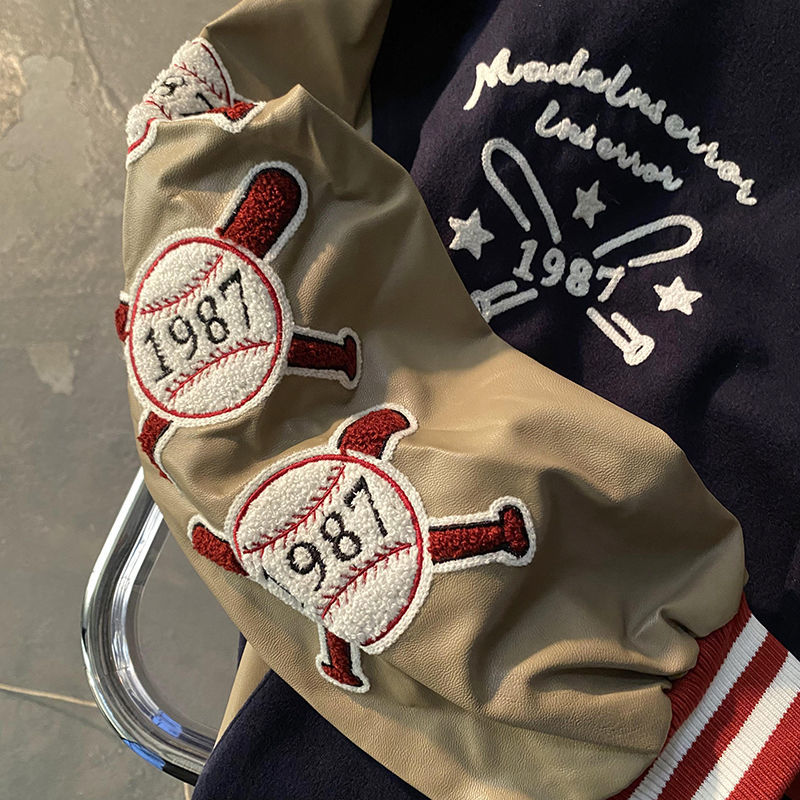 Retro bear embroidered baseball uniform men and women tide ins spring new loose couple street jacket jacket bomber jacket traf