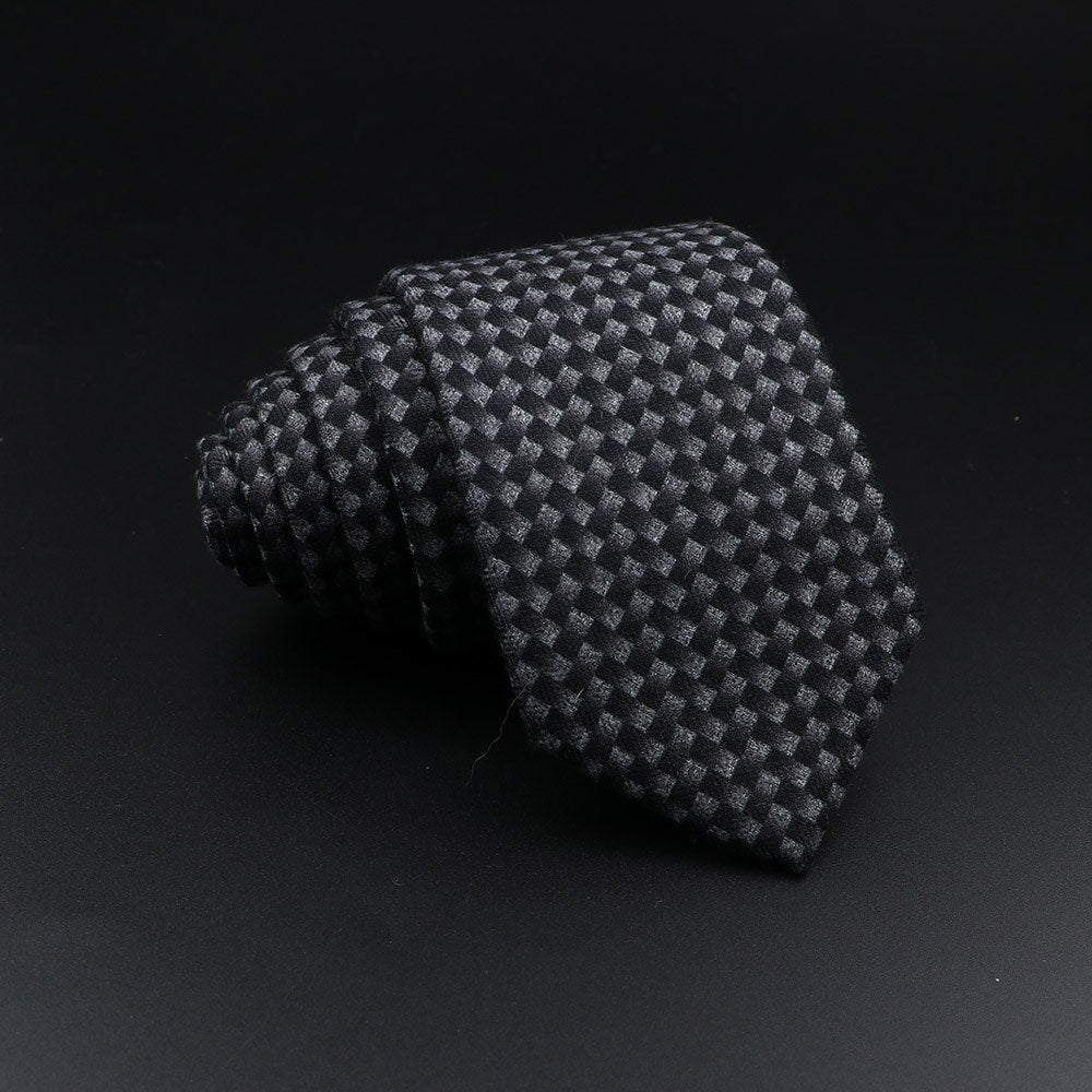 Men&#39;s Plaid Tie Cotton Black Grey Red Necktie Handmade Wool Narrow Collar Ties Wedding Business Party Suit Shirt Gift Accessory