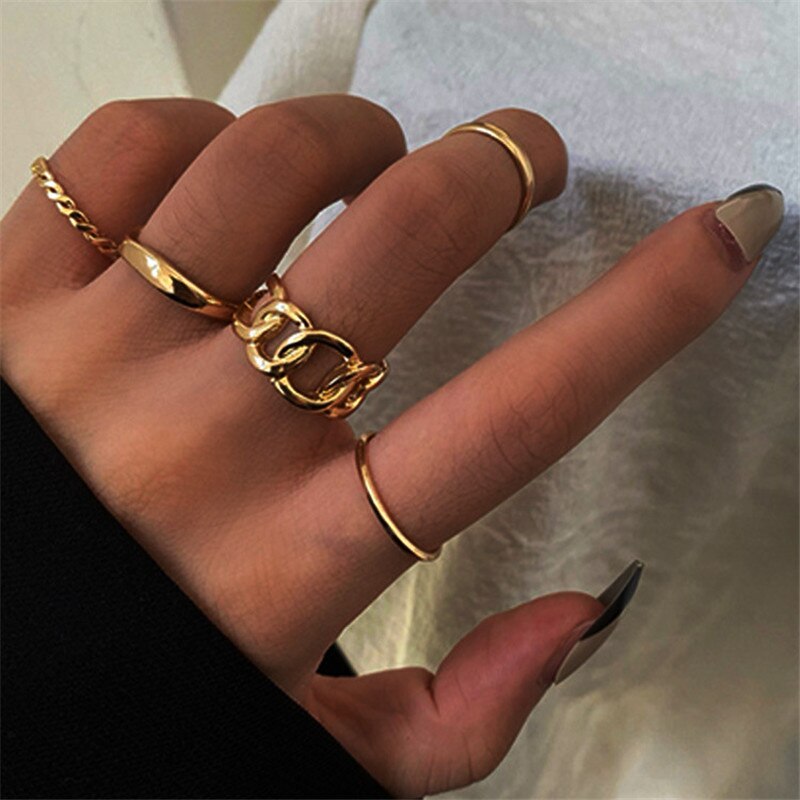 Modyle 10 pcs/set Bohemian Ring Set Gold Silver Color Wide Rings For Women Girls Simple Chain Finger Tail Rings