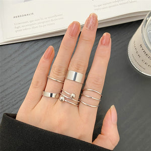 Modyle 10 pcs/set Bohemian Ring Set Gold Silver Color Wide Rings For Women Girls Simple Chain Finger Tail Rings