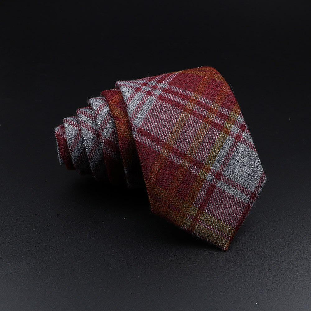 Men&#39;s Plaid Tie Cotton Black Grey Red Necktie Handmade Wool Narrow Collar Ties Wedding Business Party Suit Shirt Gift Accessory