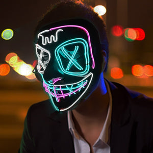 Halloween Neon Led Purge Mask Masque Masquerade Party Masks Light Luminous In The Dark Funny Masks Cosplay Costume Supplies