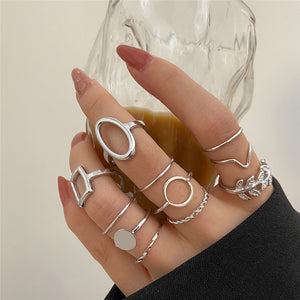 Modyle 10 pcs/set Bohemian Ring Set Gold Silver Color Wide Rings For Women Girls Simple Chain Finger Tail Rings