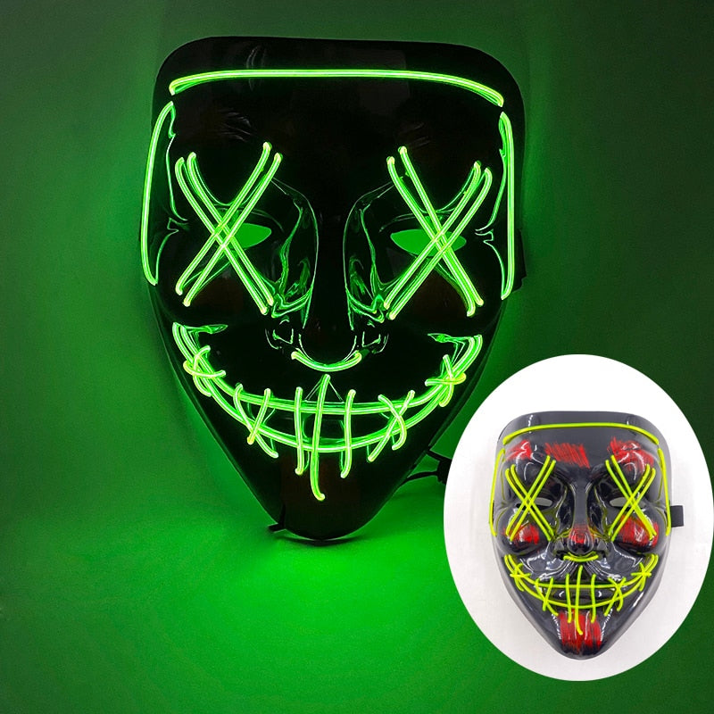 Halloween Neon Led Purge Mask Masque Masquerade Party Masks Light Luminous In The Dark Funny Masks Cosplay Costume Supplies