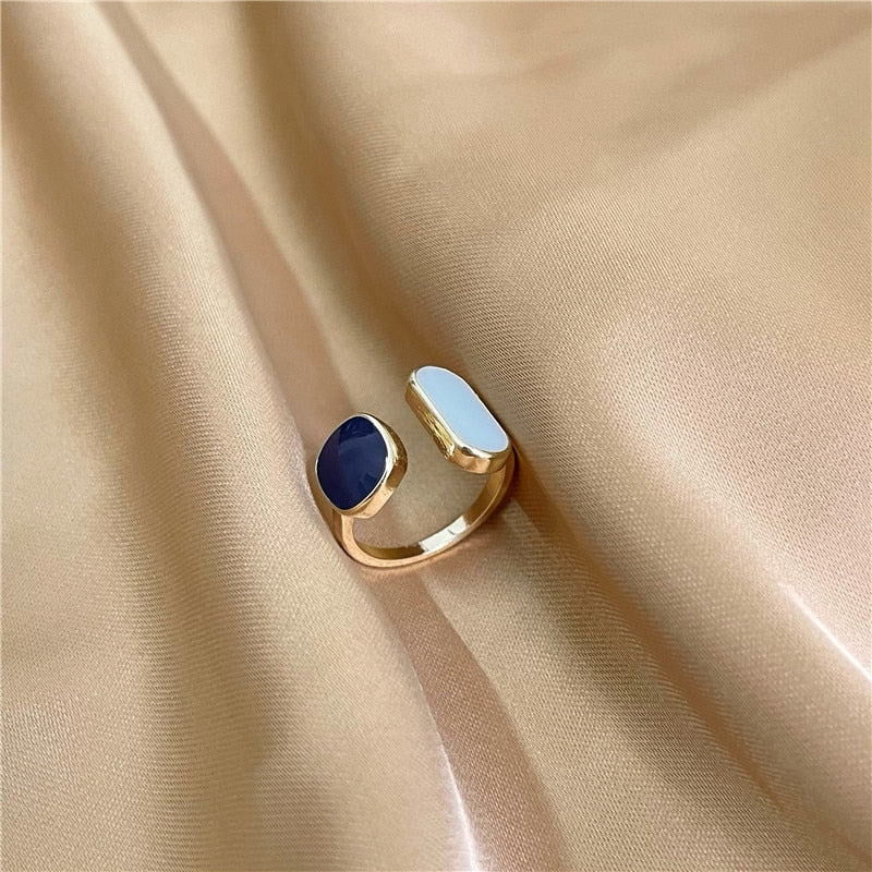 French Retro Romantic Color Matching Drop Glaze Golden Open Rings For Woman 2022 Korean Fashion Jewelry Party Girls&#39; Luxury Ring