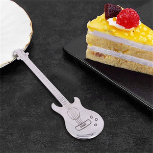 4 Pc Coffee Spoons Guitar Silver TeaSpoons Stainless Steel Mini Retro Dessert Cake Dinner Child Spoon Kitchen Accessories Party