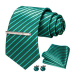 JEMYGINS Men Green Ties Striped Tie Paisley Silk Wedding Tie For Men Necktie Hanky Cufflink Set Party Business Fashion Designer