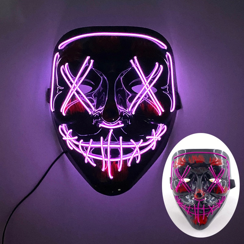 Halloween Neon Led Purge Mask Masque Masquerade Party Masks Light Luminous In The Dark Funny Masks Cosplay Costume Supplies