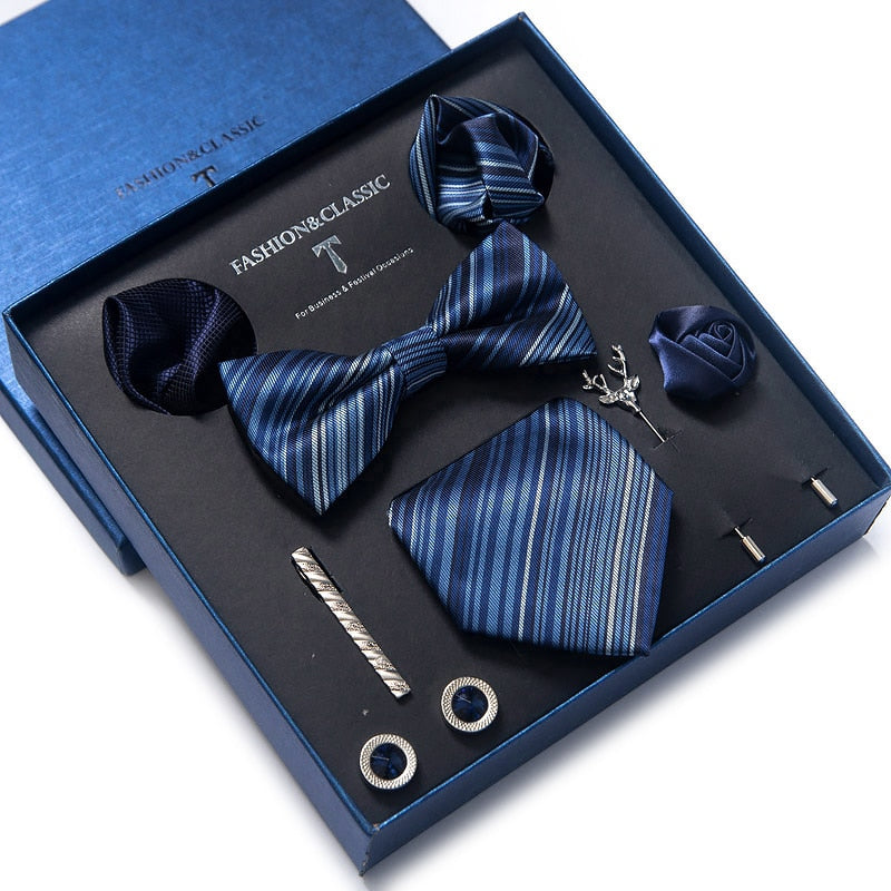 Mix Colors 2021 New Style Silk Classic Wedding Gift Tie Pocket Squares Set Necktie Box Black Suit Accessories Solid Men