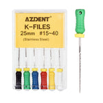6Pcs/Pack AZDENT Dental Hand Use K-Files 25mm Stainless Steel Endodontic Root Canal Files Dentist Tools Dental Lab Instruments