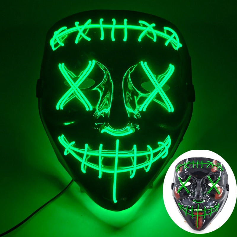 Halloween Neon Led Purge Mask Masque Masquerade Party Masks Light Luminous In The Dark Funny Masks Cosplay Costume Supplies