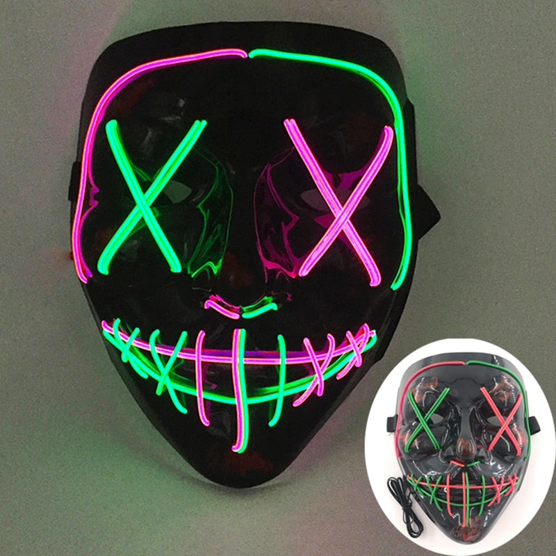 Halloween Neon Led Purge Mask Masque Masquerade Party Masks Light Luminous In The Dark Funny Masks Cosplay Costume Supplies