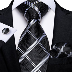 Houndstooth Black Silver Gold Blue Pink Luxury Silk Ties For Men 8cm Business Wedding Neck Tie Set Handkerchief Men&#39;s Gift