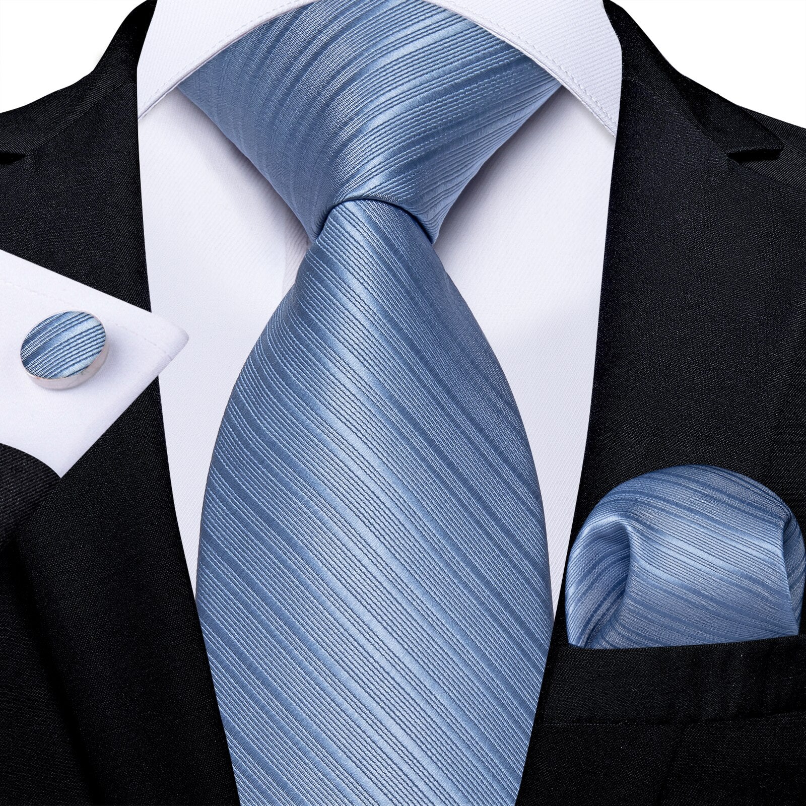 DiBanGu Men Tie Solid Pink Color Formal Wedding Necktie Silk Jacquard Woven Tie Handkerchief Cufflinks For Men Business Suit