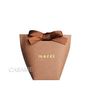 6 pcs Black White Kraft Paper Bag Bronzing French &quot;Merci&quot; Thank You Gift Box Package Brown Party Favor Candy Bags with Ribbon