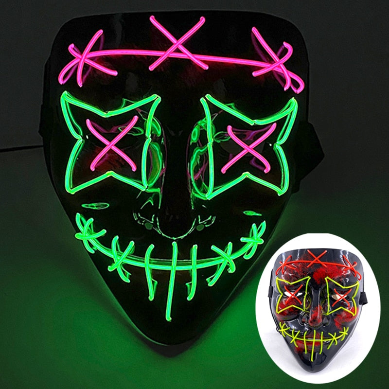 Halloween Neon Led Purge Mask Masque Masquerade Party Masks Light Luminous In The Dark Funny Masks Cosplay Costume Supplies