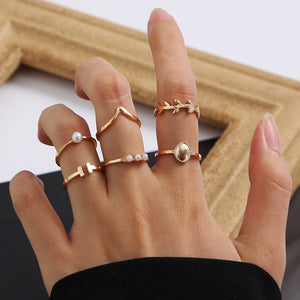 Modyle 10 pcs/set Bohemian Ring Set Gold Silver Color Wide Rings For Women Girls Simple Chain Finger Tail Rings