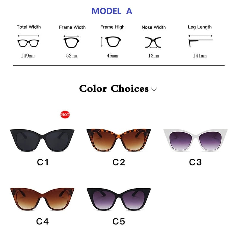 New Cat Eye Sunglasses Woman Fashion Big Frame Cat Sun Glasses Female Retro Shades UV400 Black White Color Oculos De Sol