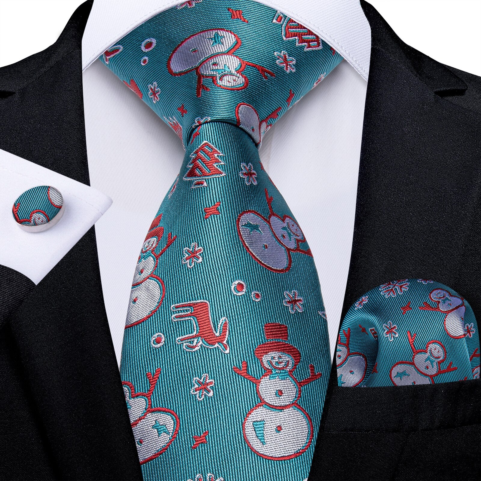 Mens Christmas Tie Set Red Blue 8cm Wide Silk Neck Tie Gift For Men Wedding Accessories