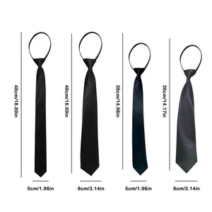 Pre-Tie Zipper Necktie Men Women Slim Narrow Neck Tie Retro Color Safety Clip Tie Business Funeral Butler Matte Black Tie