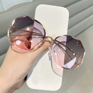 2022 New Rimless Square Sunglasses Women Brand Designer Diamond Sun Glasses Vintage Shades Female Pink Eyewear Gafas De Sol