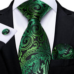 Gift Men Tie Teal Green Paisley Novelty Design Silk Wedding Tie for Men Handky cufflink Tie Set DiBanGu Party Business Fashion