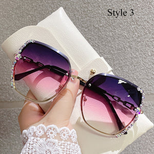 2022 New Rimless Square Sunglasses Women Brand Designer Diamond Sun Glasses Vintage Shades Female Pink Eyewear Gafas De Sol