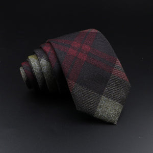 Men&#39;s Plaid Tie Cotton Black Grey Red Necktie Handmade Wool Narrow Collar Ties Wedding Business Party Suit Shirt Gift Accessory