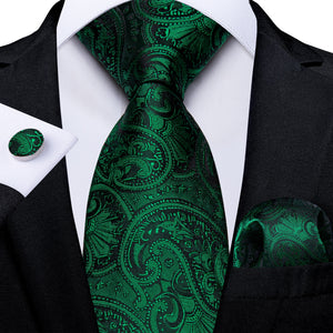Gift Men Tie Teal Green Paisley Novelty Design Silk Wedding Tie for Men Handky cufflink Tie Set DiBanGu Party Business Fashion