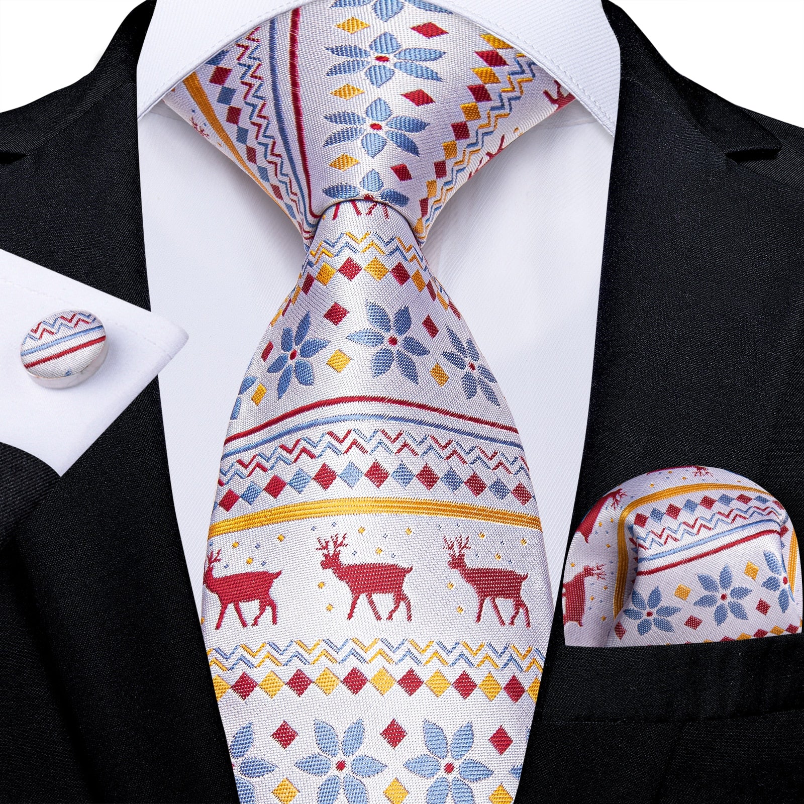 Mens Christmas Tie Set Red Blue 8cm Wide Silk Neck Tie Gift For Men Wedding Accessories