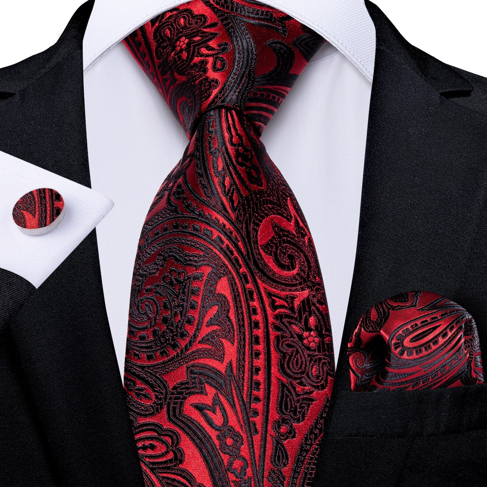 New Design Wedding Men Tie Red  Solid Striped Paisley Neckties For Men Business Dropshipping DiBanGu Hanky Cufflinks Tie Set