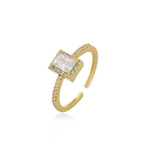 Exquisite Simple Square Zircon Gold Color Open Rings For Woman 2022 Salary Goth Jewelry Wedding Party Girls&#39; Luxury Student Ring