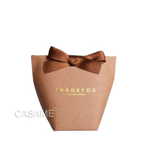 6 pcs Black White Kraft Paper Bag Bronzing French &quot;Merci&quot; Thank You Gift Box Package Brown Party Favor Candy Bags with Ribbon