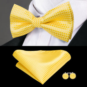 Hi-Tie Classic Black Bow Ties for Men 100% Silk Butterfly Pre-Tied Bow Tie Pocket Square Cufflinks Suit Set Floral Gold Bowties