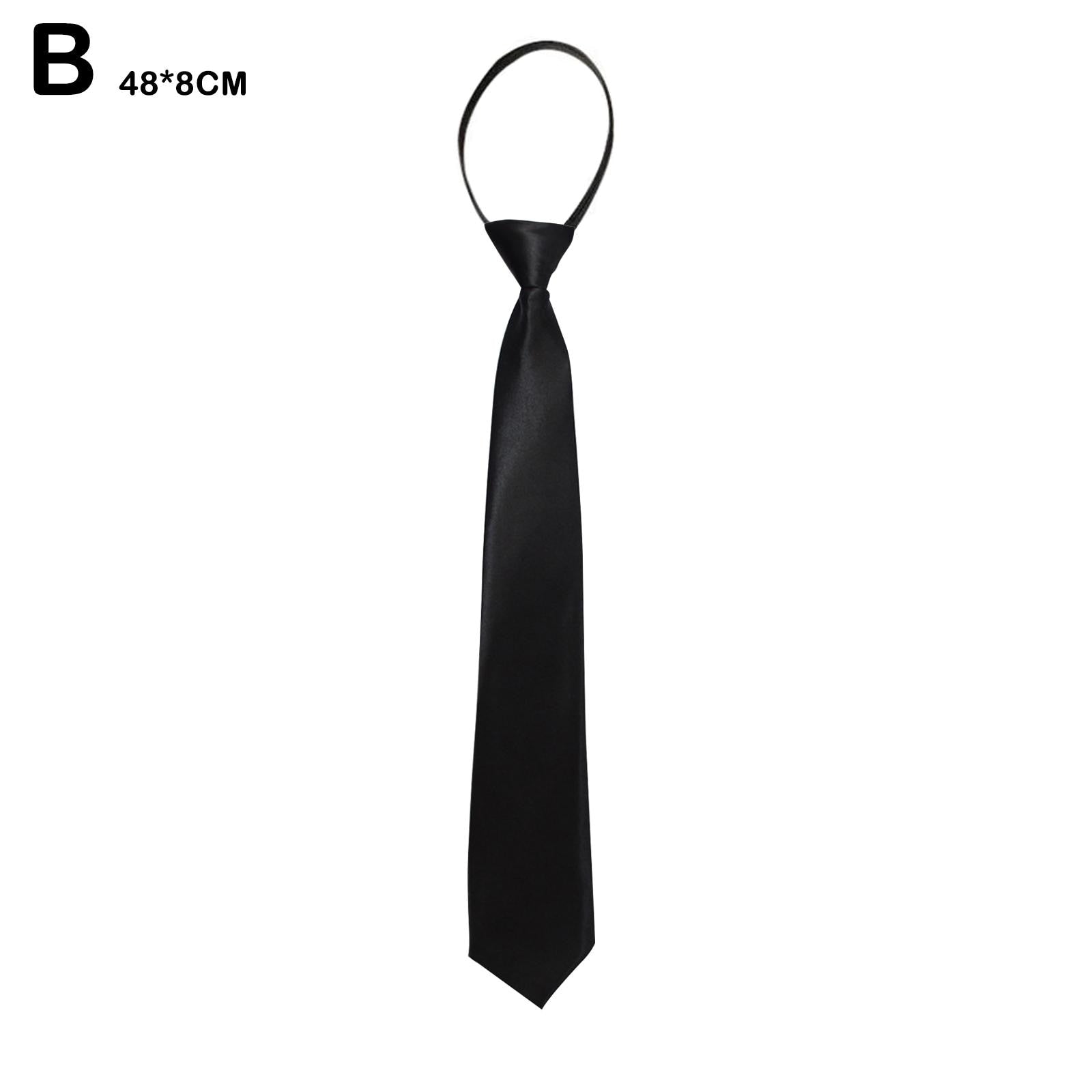 Pre-Tie Zipper Necktie Men Women Slim Narrow Neck Tie Retro Color Safety Clip Tie Business Funeral Butler Matte Black Tie