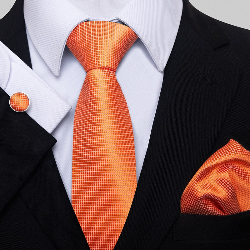 Fashion Brand Nice Handmade Silk Tie Handkerchief Cufflink Set For Men Necktie Orange Paisley Shirt Accessories lover&#39;s day