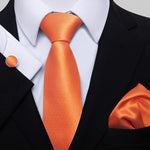 Fashion Brand Nice Handmade Silk Tie Handkerchief Cufflink Set For Men Necktie Orange Paisley Shirt Accessories lover&#39;s day