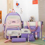 5PCS SET Harajuku Youth Women Canvas Backpack School Bags for Teenage Girls Kawaii Backpacks Student Kids Tote Book Bag Rucksack