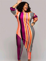 Wmstar Plus Size Two Piece Outfits Women Fall Clothing Striped Top Irregular Hem Leggings Matching Set Wholesale Dropshipping