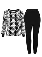 LW Plus Size Round Neck Geometric Print Pants Set Female Polyester Casual RegularLong Sleeve O-Neck Matching Outfits For Women