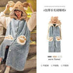 Strawberry Hooded Bathrobe Pajamas Fleece Nightwear Winter Women Warm Thick Coral Velvet Home Wear Nightgown Sleep Wear