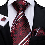 New Design Wedding Men Tie Red  Solid Striped Paisley Neckties For Men Business Dropshipping DiBanGu Hanky Cufflinks Tie Set